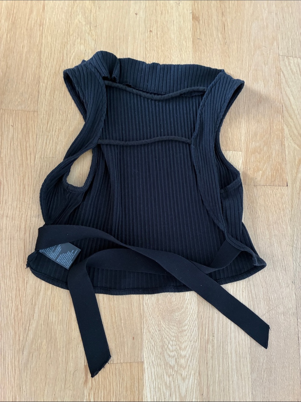 UO Silence & Noise Black Ribbed Tie-Back Women's Top